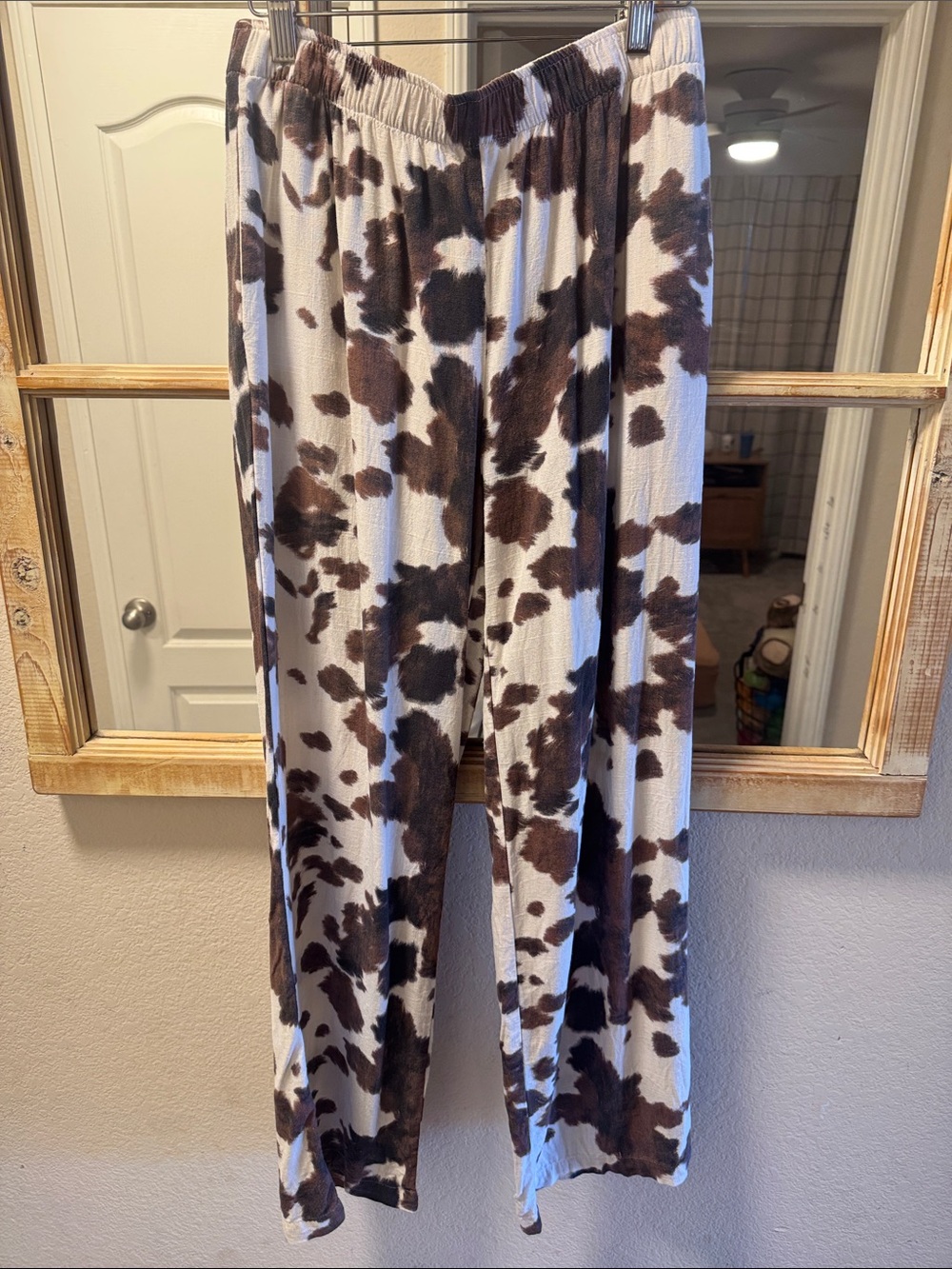 Sincerly Jules Brown on Cream Cow-Print Wide Leg Pants